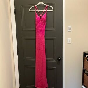 Hot Pink Rhinestone Prom Dress